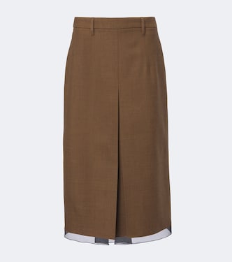 Chiffon-trimmed virgin wool midi skirt | Prada
