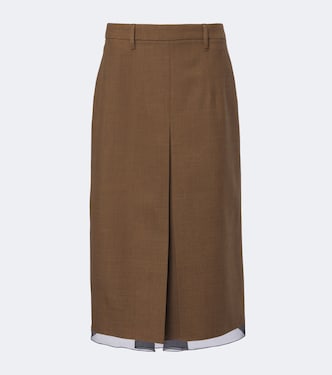 Chiffon-trimmed virgin wool midi skirt | Prada