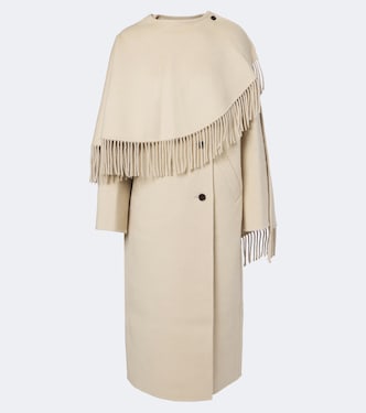 Abrigo con capa en mezcla de alpaca y lana con flecos | Róhe