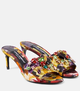 Rhinestone-embellished floral satin mules | Dolce&Gabbana