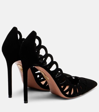 Peep 105 scalloped leather pumps in black - Aquazzura | Mytheresa