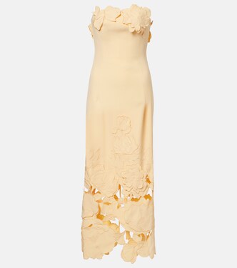 Rayna floral-appliqué strapless midi dress | Leo Lin