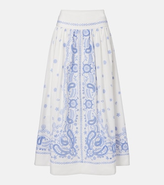 Embroidered cotton midi skirt | Self-Portrait