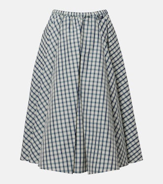 Checked cotton-blend chambray midi skirt | Prada