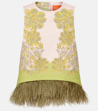 La Scala feather-trimmed cotton top | La DoubleJ