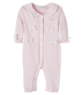 Baby bow-detail cotton and wool onesie | Monnalisa