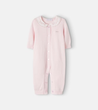 Baby embroidered cotton and wool onesie | Monnalisa