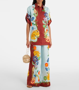 Dahlia floral linen wide-leg pants in multicoloured - Alemais