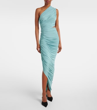 alaia one shoulder cutout stretch jersey midi dress ALAÏA Soft Cut-out - Blue - Size 12 Wool midi