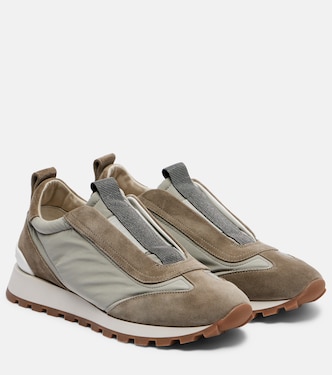 Monili suede-trimmed sneakers | Brunello Cucinelli