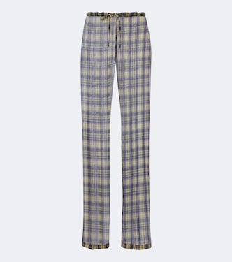 Semi-sheer checked wide-leg pants | Dries Van Noten