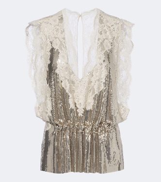 Lace-trimmed chainmail top | Rabanne