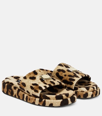 Logo leopard-print terrycloth slides | Dolce&Gabbana