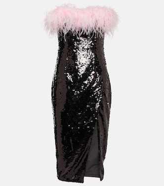 Robe midi à sequins et plumes | Self-Portrait