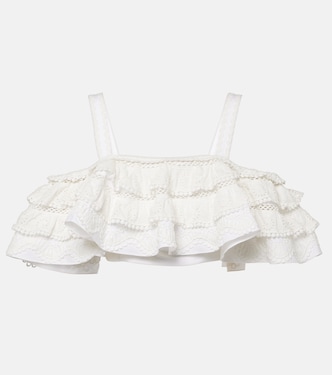 Embroidered ruffled cotton crop top | Carolina Herrera