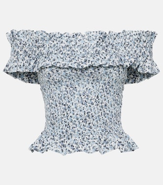 Floral smocked cotton top | Ganni