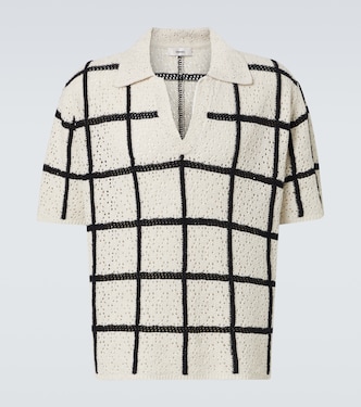 Checked crochet cotton and wool polo shirt  | Commas