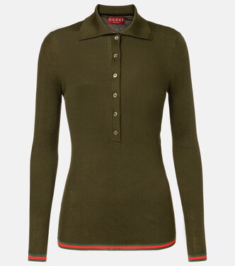 Web Stripe cashmere and silk polo sweater | Gucci