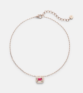 Halo Mini 18kt rose gold chain necklace with diamonds and ruby | Shay Jewelry