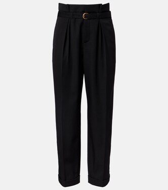 Belted pleated virgin wool tapered pants | Chloé