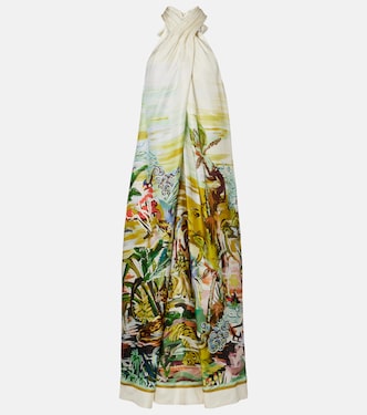 Jungle Boogie halterneck silk maxi dress | Alémais
