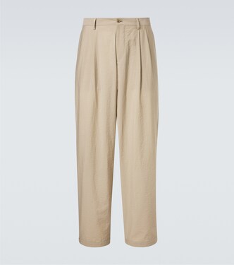 Pleated cotton-blend straight pants | Giorgio Armani