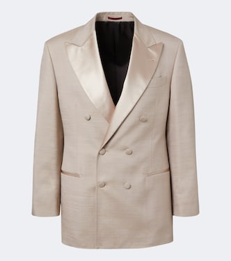 Blazer doppiopetto in seta con raso | Brunello Cucinelli