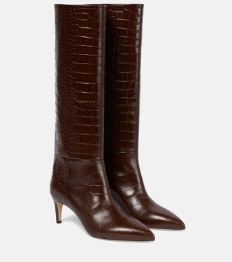 Croc-effect leather knee-high boots | Paris Texas