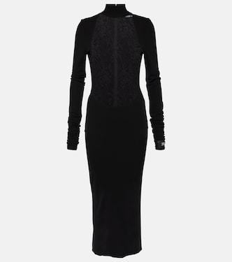 فستان ميدي من الجيرسيه ودانتيل Chantilly | Dolce&Gabbana