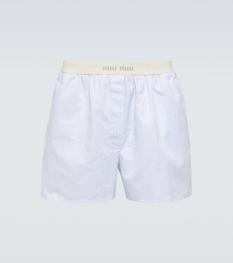 Logo striped cotton poplin boxers | Miu Miu