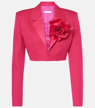 Floral-appliqué cropped wool blazer | Area