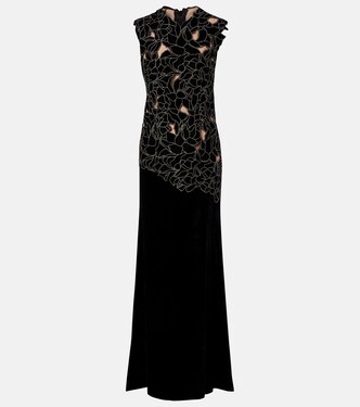Serisa embellished lace-trimmed velvet gown | Costarellos