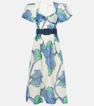 Robe midi Blue Ivy en lin et soie à fleurs | Rebecca Vallance