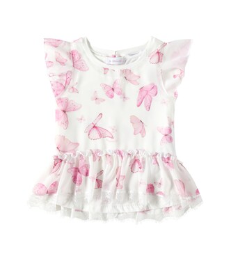 Butterflies ruffled georgette top | Monnalisa