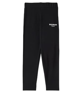 Logo cotton-blend jersey leggings | Balmain Kids
