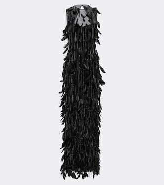 Renia embellished feather-trimmed tulle gown | Costarellos