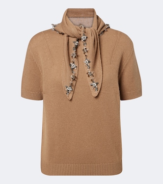 Embellished tie-neck cashmere sweater | Prada