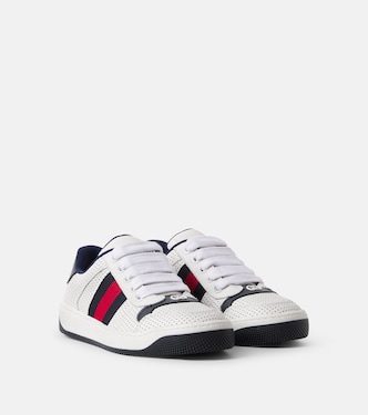 Screener Web Stripe leather sneakers | Gucci Kids