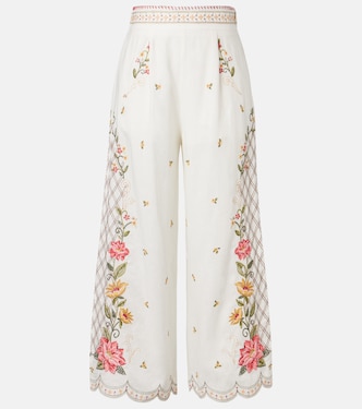 Embroidered scalloped linen-blend culottes | Farm Rio
