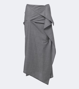 Asymmetric draped wool midi skirt | Victoria Beckham