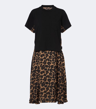 Leopard-print cotton jersey midi dress | Sacai