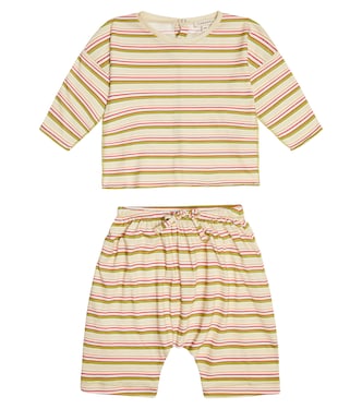 Baby Anthurium striped cotton T-shirt and shorts set | Caramel