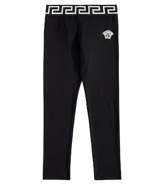 Greca cotton-blend jersey leggings | Versace Kids