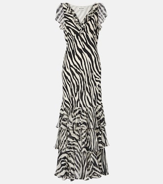 Amelle zebra-print ruffled silk maxi dress  | Rixo