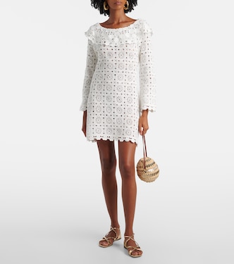 rixo crochet dress Rixo Irene Crochet-Paneled Polka-Dot Dress In Midnight Blue - 70% Off