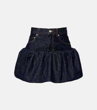 Gathered denim miniskirt | Ganni