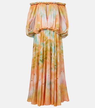 Luna off-shoulder printed silk chiffon gown | Zimmermann