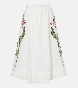Jupe midi en lin à broderie | Farm Rio