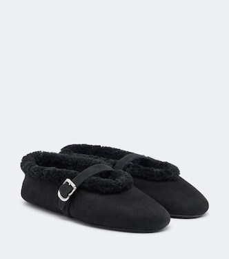 Shearling-trimmed suede Mary Jane flats | Alaïa