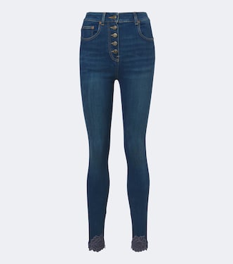 Lace-trimmed skinny jeans | Valentino